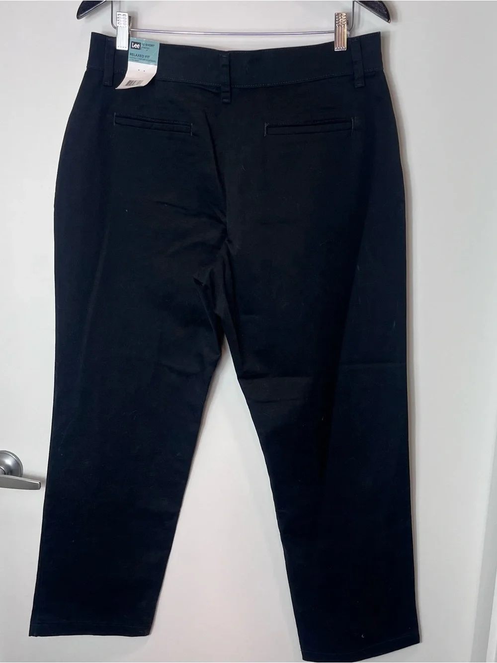 Lee Relaxed Fit Straight Leg Black Career Pants 12 Short Flexible Waistband NWT